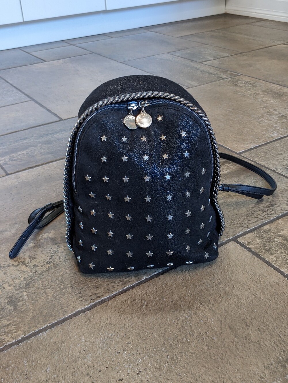 Stella McCartney Falabella Shaggy Deer Star Studded Mini Backpack Luxury Black